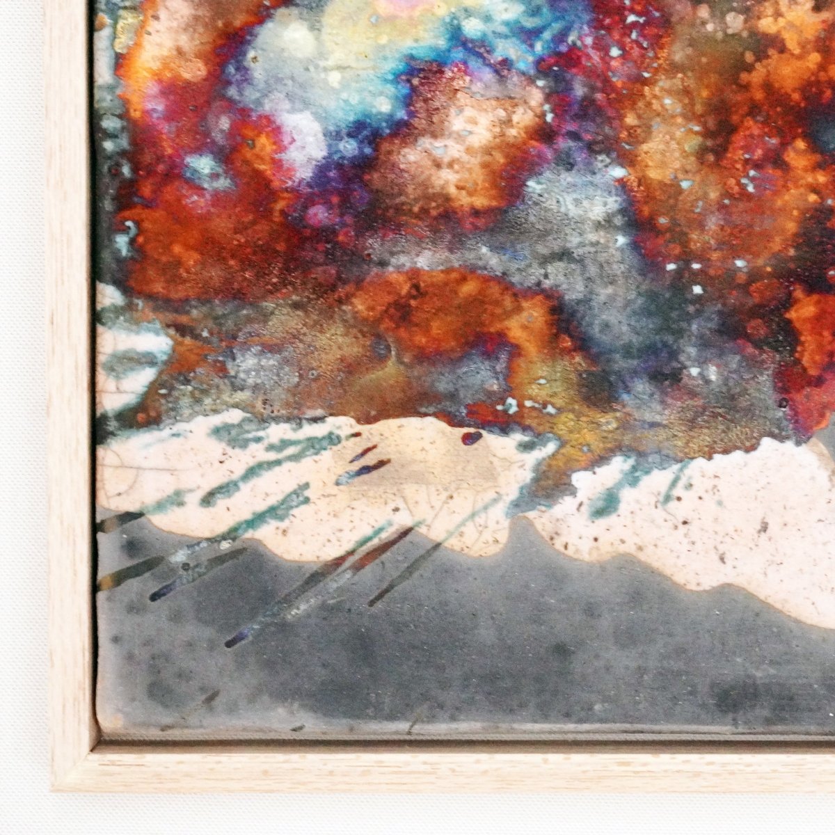 Kaiga 1 - 1' x 1' framed raku ceramic wall art - RAAQUU Serial No. 2400008 - RAAQUU