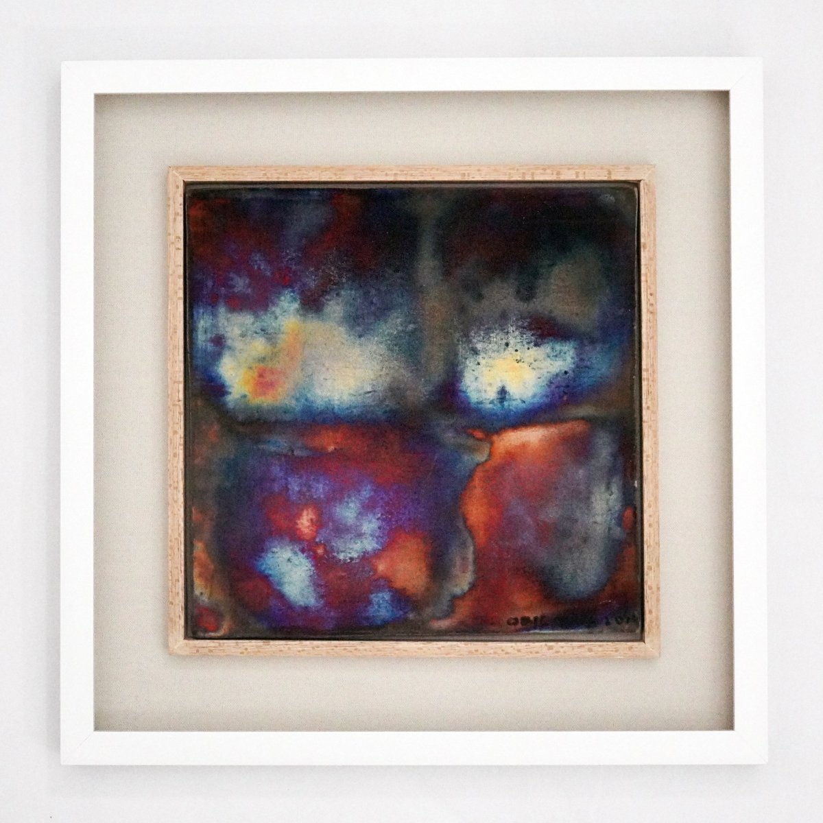 Kaiga 1 - 1' x 1' framed raku ceramic wall art - RAAQUU Serial No. 2400010 - RAAQUU