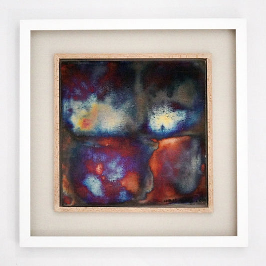 Kaiga 1 - 1' x 1' framed raku ceramic wall art - RAAQUU Serial No. 2400010 - RAAQUU