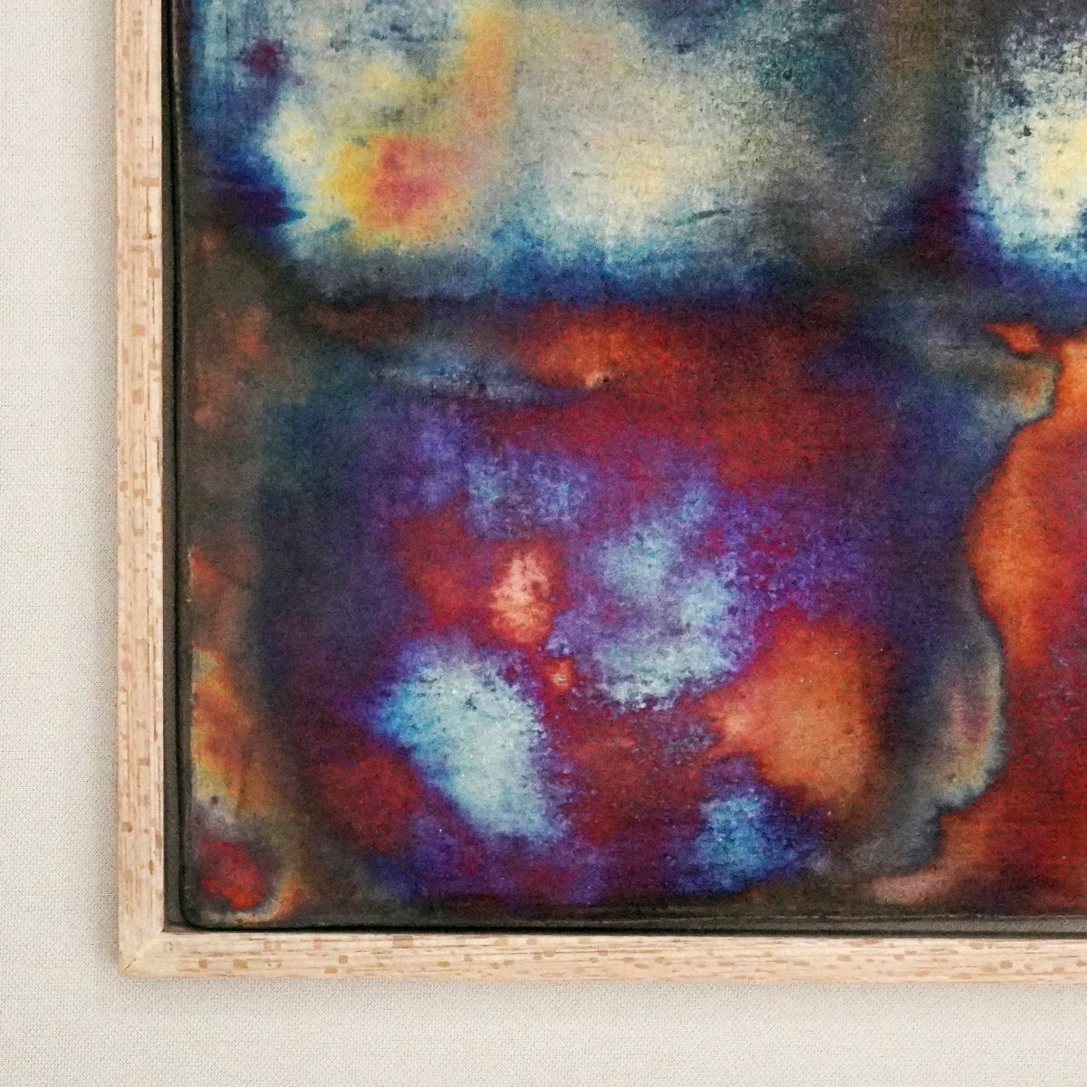 Kaiga 1 - 1' x 1' framed raku ceramic wall art - RAAQUU Serial No. 2400010 - RAAQUU