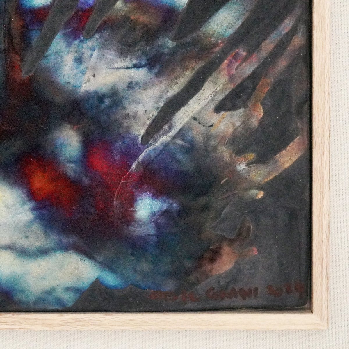 Kaiga 1 - 1' x 1' framed raku ceramic wall art - RAAQUU Serial No. 2400011 - RAAQUU