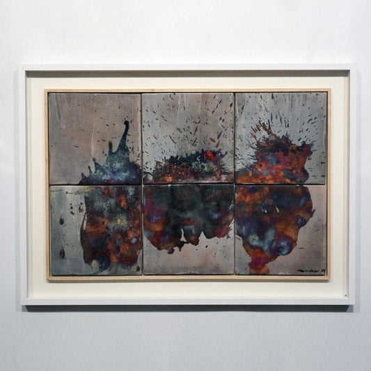 Kaiga 6 - 2' x 6' framed raku ceramic wall art - RAAQUU Serial No. 2400001 Unique Handmade ceramic pottery raku vases, urns, and home decor, sculptures, wall decor, gifts by Adil Ghani