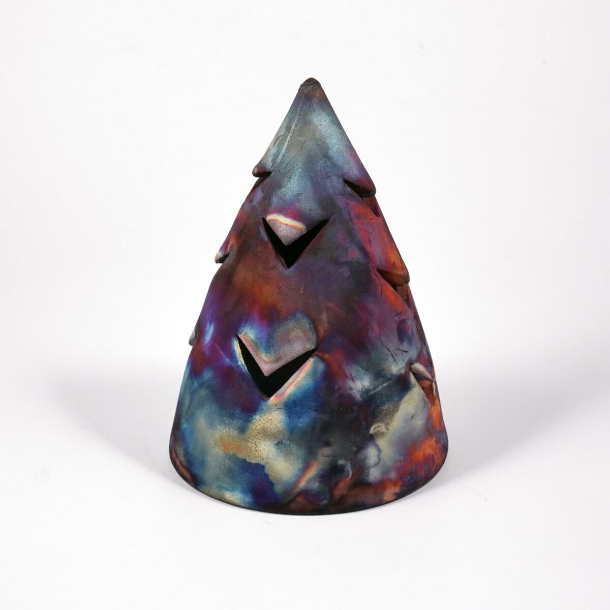 Ki Christmas Tree Decorative Tealing and Candle Cover Unique Handmade ceramic pottery raku vases, urns, and home decor, sculptures, wall decor, gifts by Adil Ghani