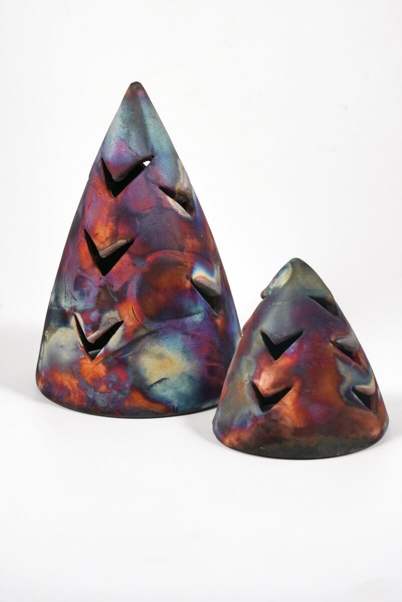 Ki Christmas Tree Decorative Tealing and Candle Cover Unique Handmade ceramic pottery raku vases, urns, and home decor, sculptures, wall decor, gifts by Adil Ghani