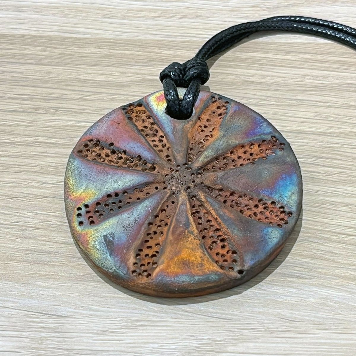 Kubi L001 Flower Raku Pendant Necklace - Handmade gift for her - RAAQUU