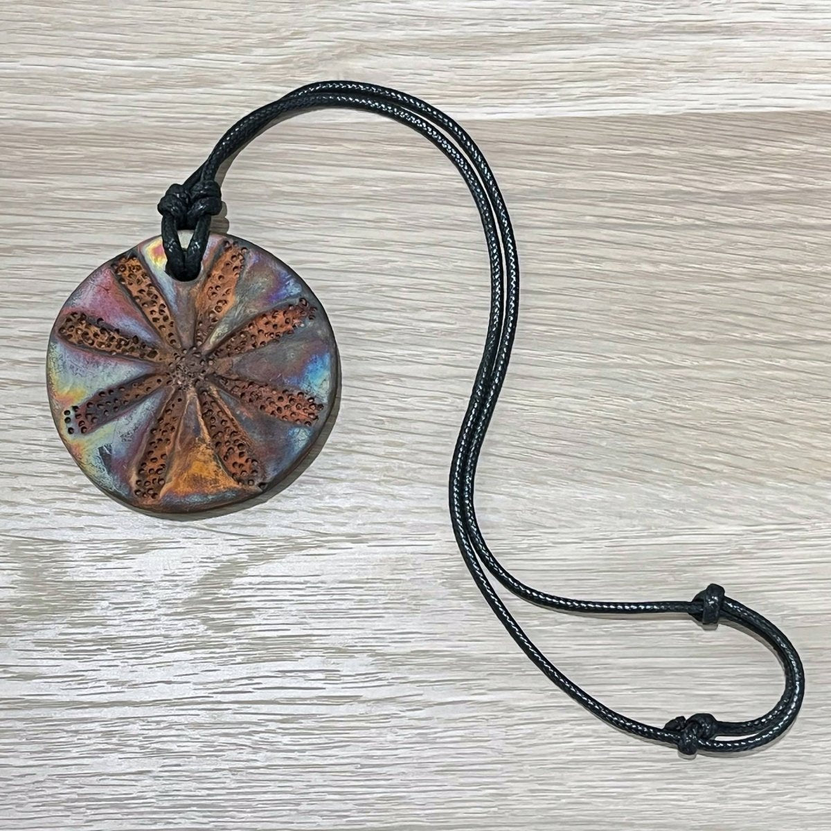 Kubi L001 Flower Raku Pendant Necklace - Handmade gift for her - RAAQUU