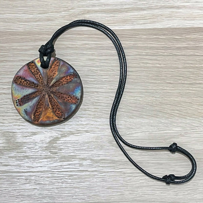 Kubi L001 Flower Raku Pendant Necklace - Handmade gift for her - RAAQUU