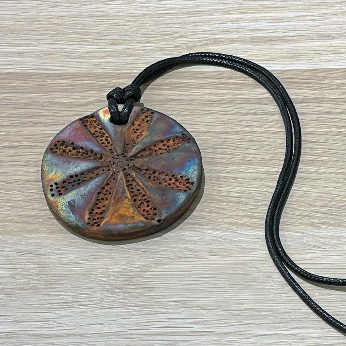 Kubi L001 Flower Raku Pendant Necklace - Handmade gift for her - RAAQUU