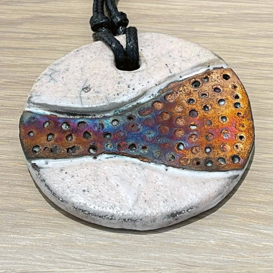 Kubi L002 Dimple Raku Pendant Necklace - Handmade gift for her - RAAQUU