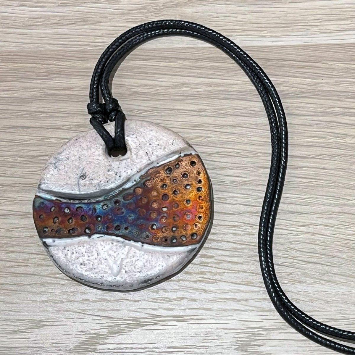 Kubi L002 Dimple Raku Pendant Necklace - Handmade gift for her - RAAQUU