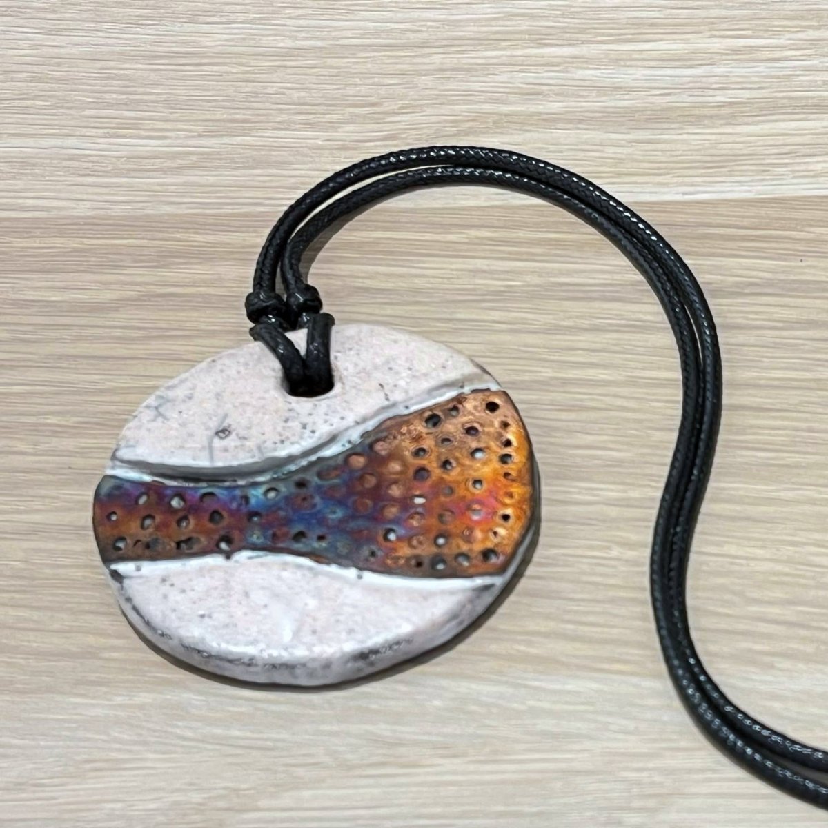 Kubi L002 Dimple Raku Pendant Necklace - Handmade gift for her - RAAQUU