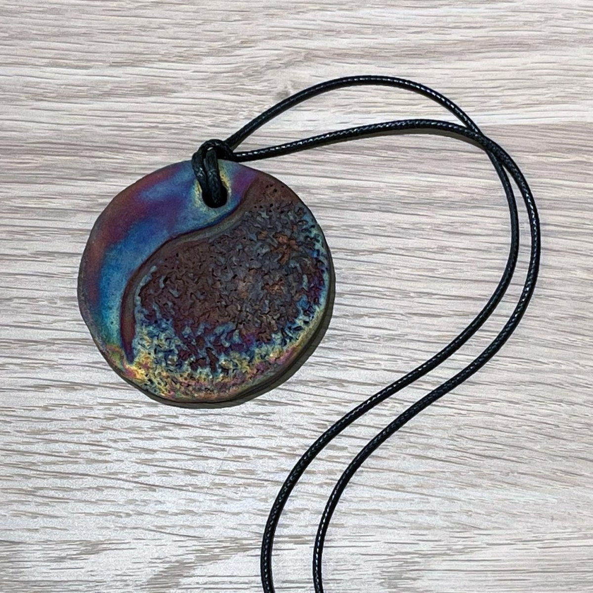 Kubi L004 Cosmic Circle Raku Pendant Necklace - Handmade gift for her - RAAQUU