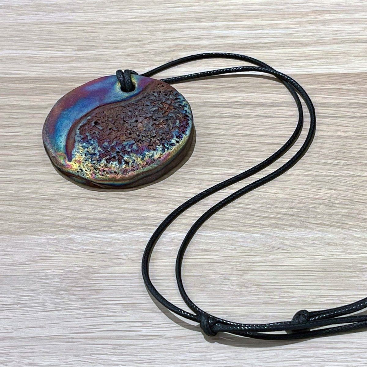 Kubi L004 Cosmic Circle Raku Pendant Necklace - Handmade gift for her - RAAQUU