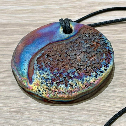 Kubi L004 Cosmic Circle Raku Pendant Necklace - Handmade gift for her - RAAQUU