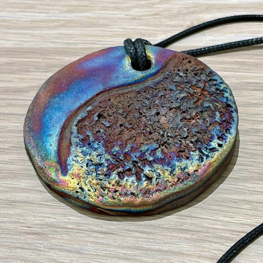 Kubi L004 Cosmic Circle Raku Pendant Necklace - Handmade gift for her - RAAQUU