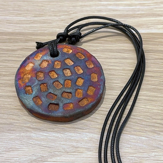 Kubi L007 Indent Circle Raku Pendant Necklace - Handmade gift for her - RAAQUU