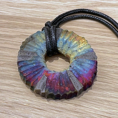 Kubi M008 Circle Ring Raku Pendant Necklace - Handmade gift for her - RAAQUU