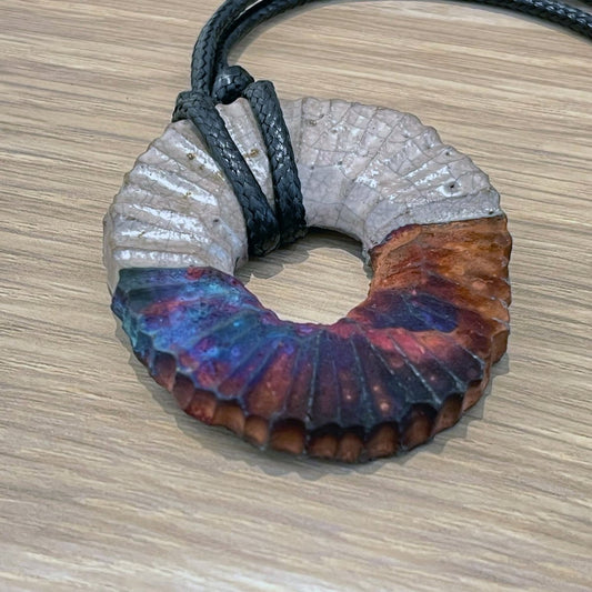 Kubi M008 Circle Ring Raku Pendant Necklace - Handmade gift for her - RAAQUU