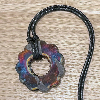Kubi M009 Petal Circle Ring Raku Pendant Necklace - Handmade gift for her - RAAQUU