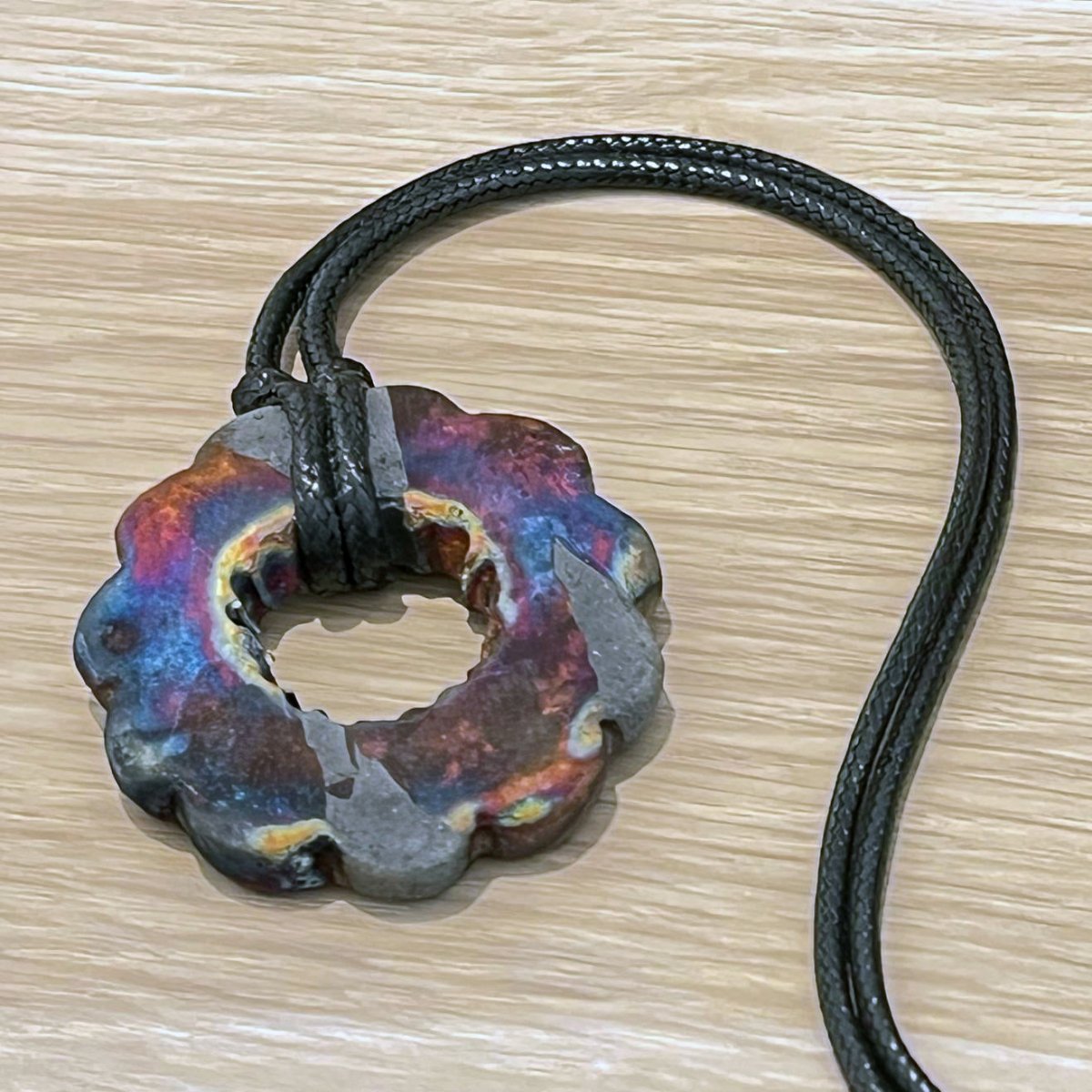 Kubi M009 Petal Circle Ring Raku Pendant Necklace - Handmade gift for her - RAAQUU