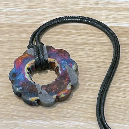 Kubi M009 Petal Circle Ring Raku Pendant Necklace - Handmade gift for her - RAAQUU
