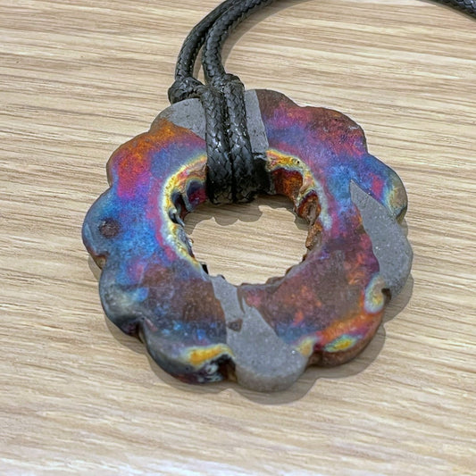 Kubi M009 Petal Circle Ring Raku Pendant Necklace - Handmade gift for her - RAAQUU