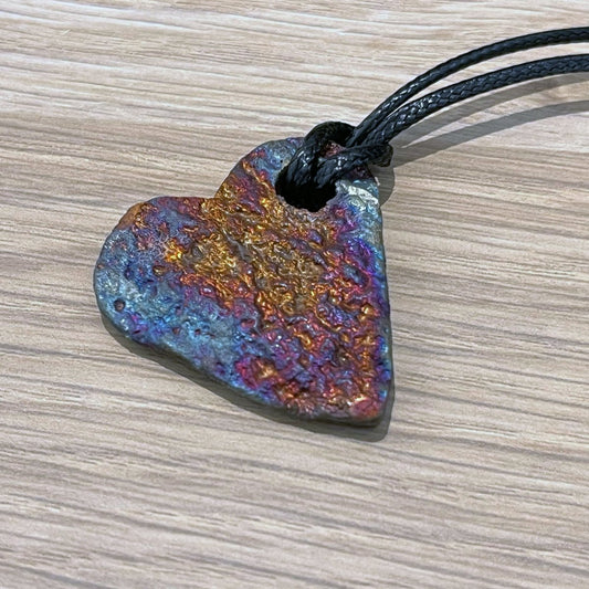 Kubi M010 Love Heart Raku Pendant Necklace - Handmade gift for her - RAAQUU