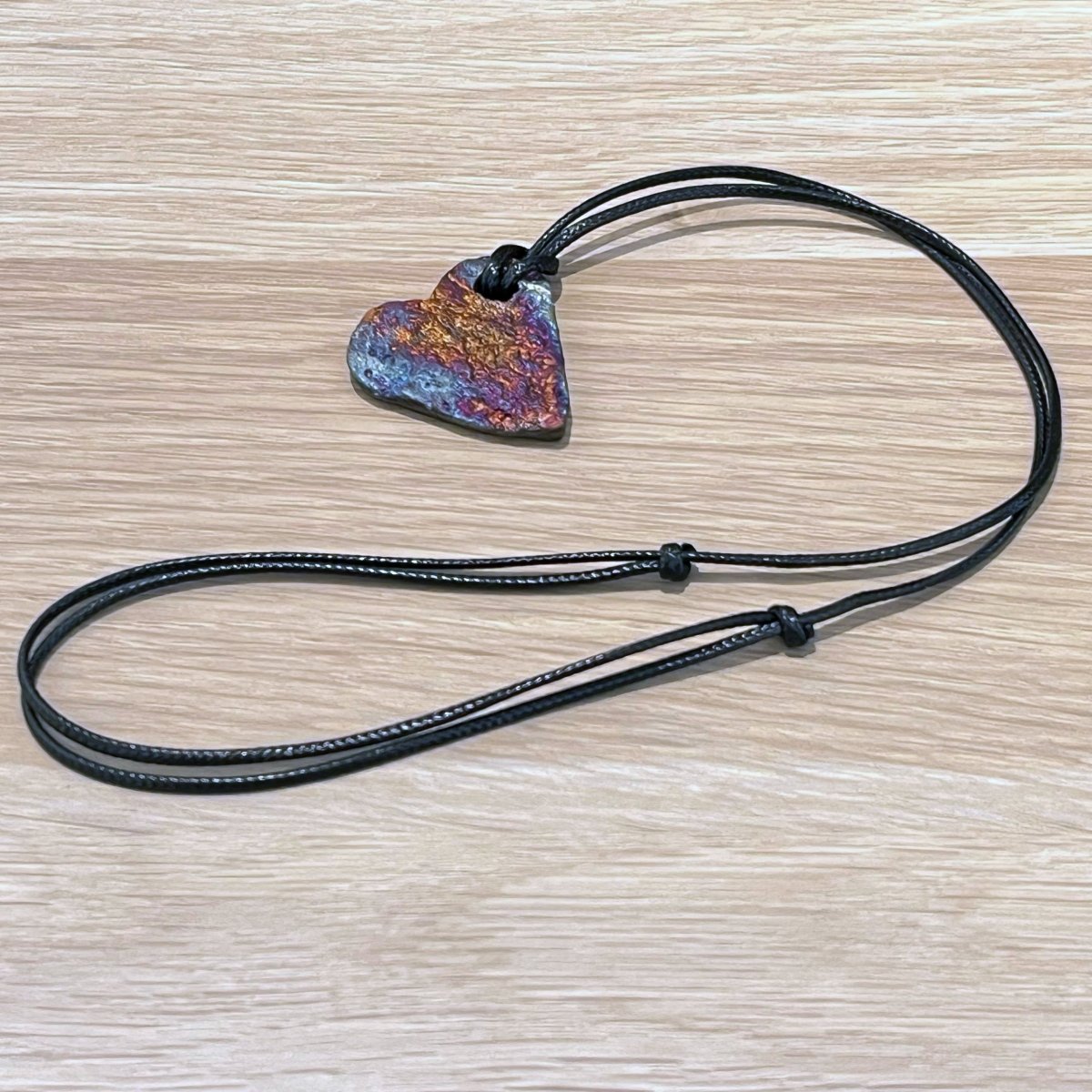 Kubi M010 Love Heart Raku Pendant Necklace - Handmade gift for her - RAAQUU