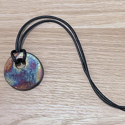 Kubi M011 Circle Raku Pendant Necklace - Handmade gift for her - RAAQUU