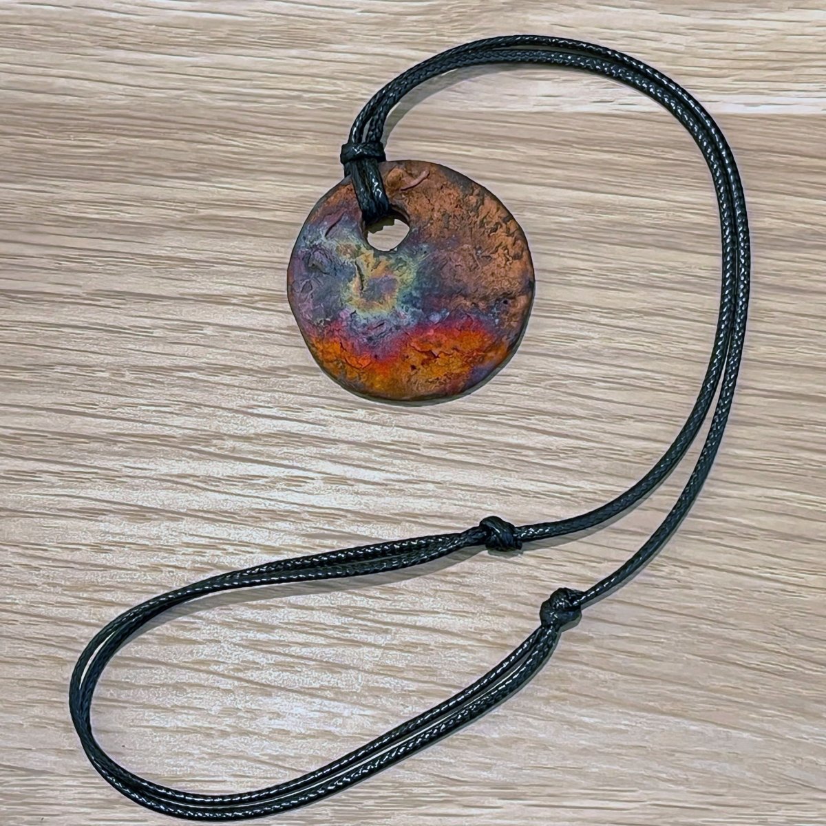 Kubi M011 Circle Raku Pendant Necklace - Handmade gift for her - RAAQUU