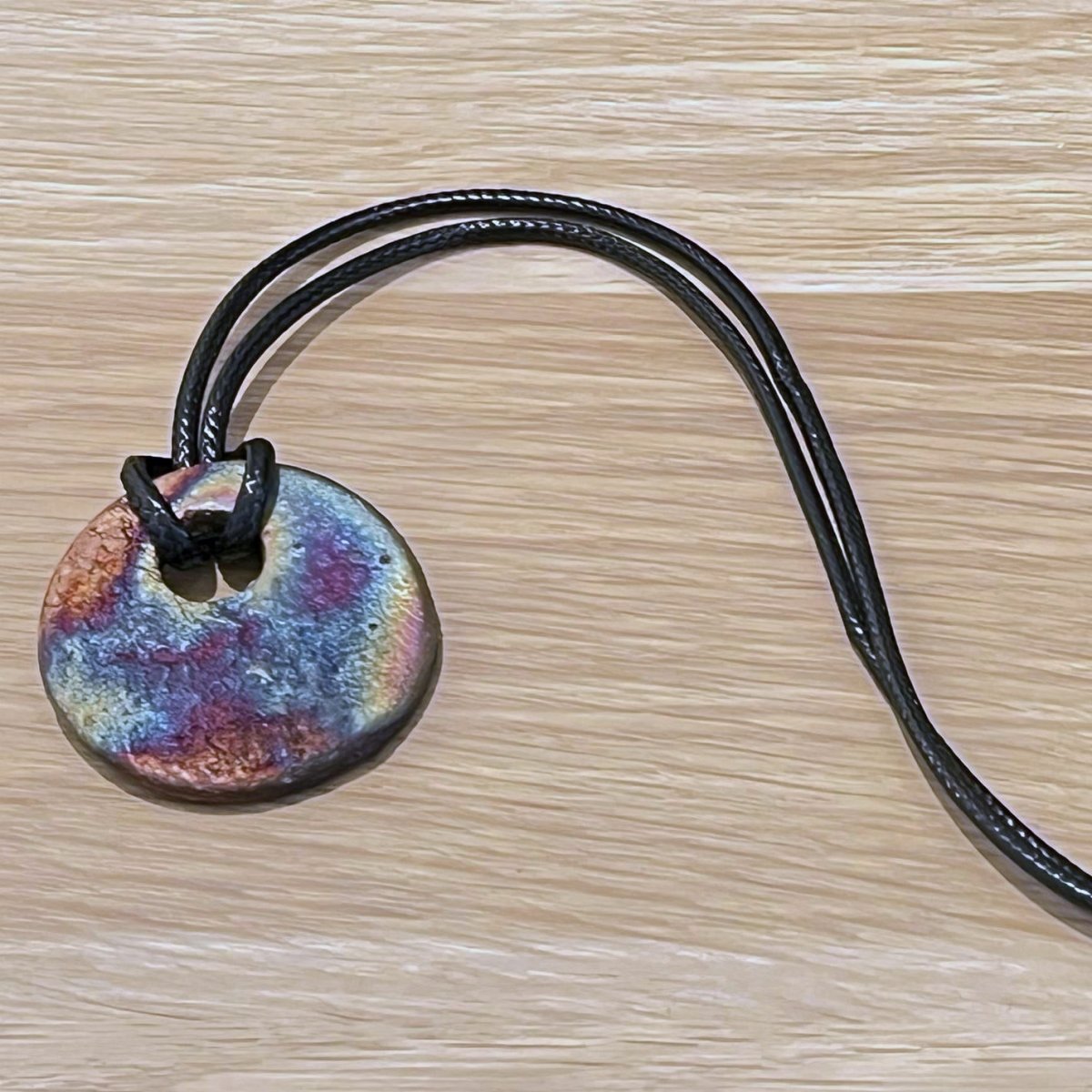 Kubi M011 Circle Raku Pendant Necklace - Handmade gift for her - RAAQUU
