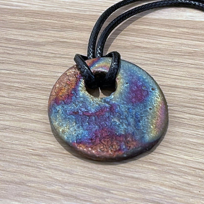 Kubi M011 Circle Raku Pendant Necklace - Handmade gift for her - RAAQUU