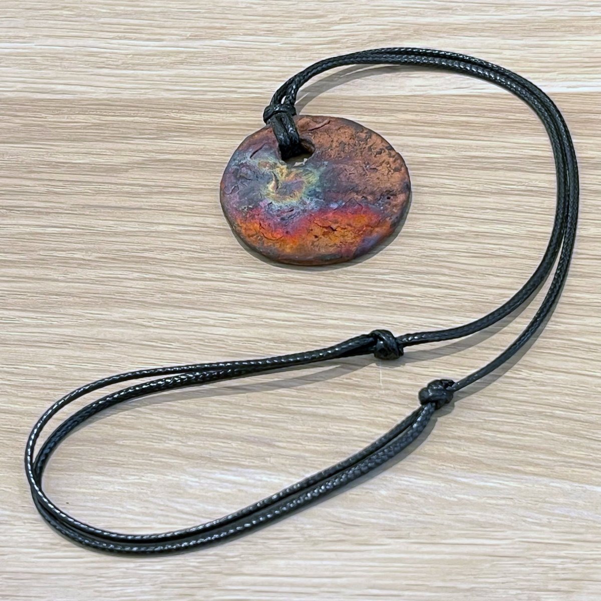 Kubi M011 Circle Raku Pendant Necklace - Handmade gift for her - RAAQUU