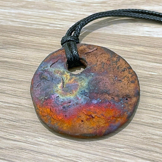 Kubi M011 Circle Raku Pendant Necklace - Handmade gift for her - RAAQUU