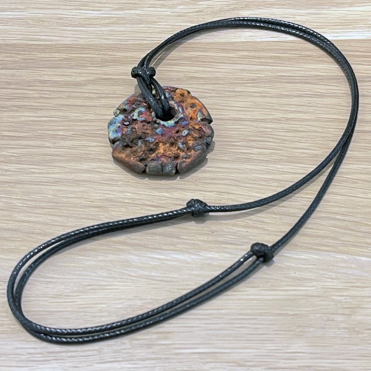 Kubi M012 Organic Circular Raku Pendant Necklace - Handmade gift for her - RAAQUU