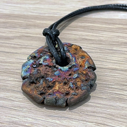 Kubi M012 Organic Circular Raku Pendant Necklace - Handmade gift for her - RAAQUU