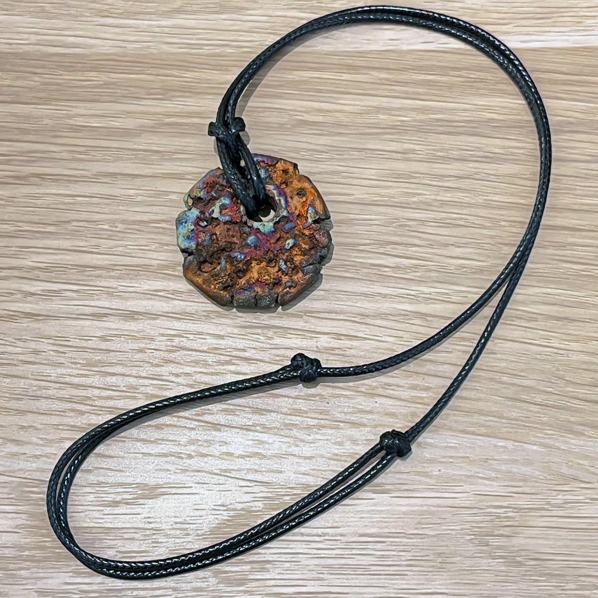 Kubi M012 Organic Circular Raku Pendant Necklace - Handmade gift for her - RAAQUU
