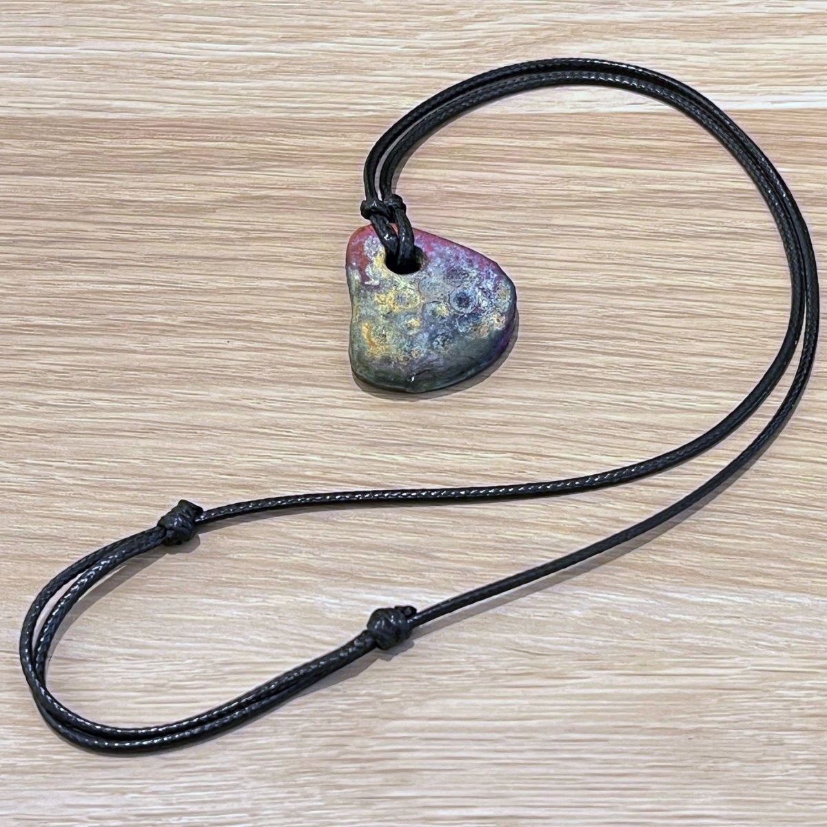 Kubi M013 Stone Triangle Raku Pendant Necklace - Handmade gift for her - RAAQUU