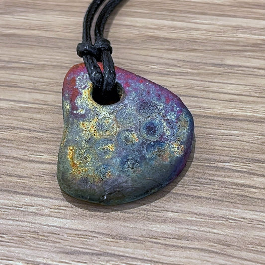 Kubi M013 Stone Triangle Raku Pendant Necklace - Handmade gift for her - RAAQUU