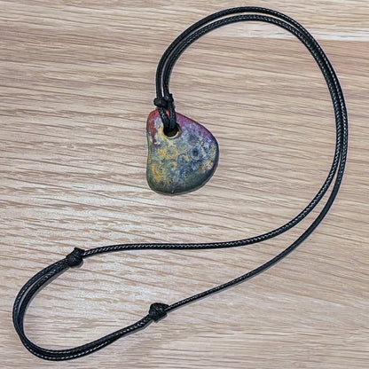 Kubi M013 Stone Triangle Raku Pendant Necklace - Handmade gift for her - RAAQUU