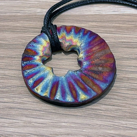 Kubi M014 Scalloped Circle Raku Pendant Necklace - Handmade gift for her - RAAQUU