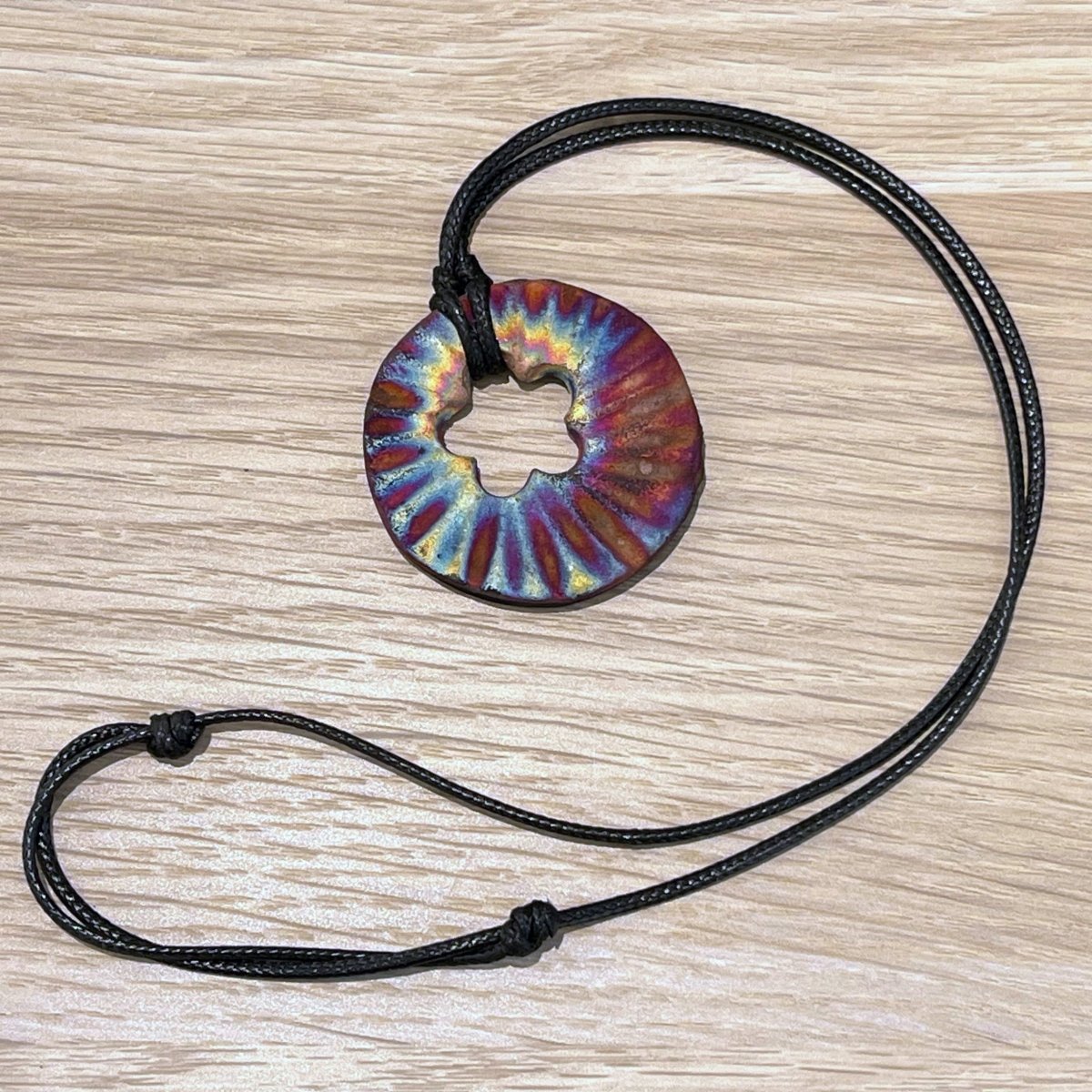 Kubi M014 Scalloped Circle Raku Pendant Necklace - Handmade gift for her - RAAQUU