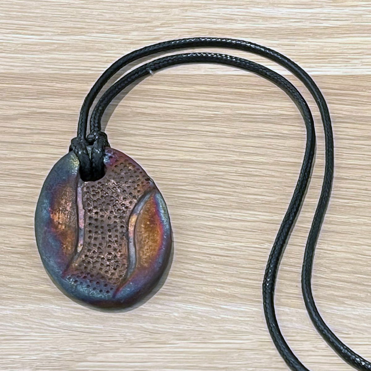 Kubi M015 Dimpled Oval Raku Pendant Necklace - Handmade gift for her - RAAQUU