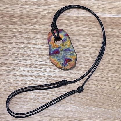 Kubi M016 Organic Oval Raku Pendant Necklace - Handmade gift for her - RAAQUU