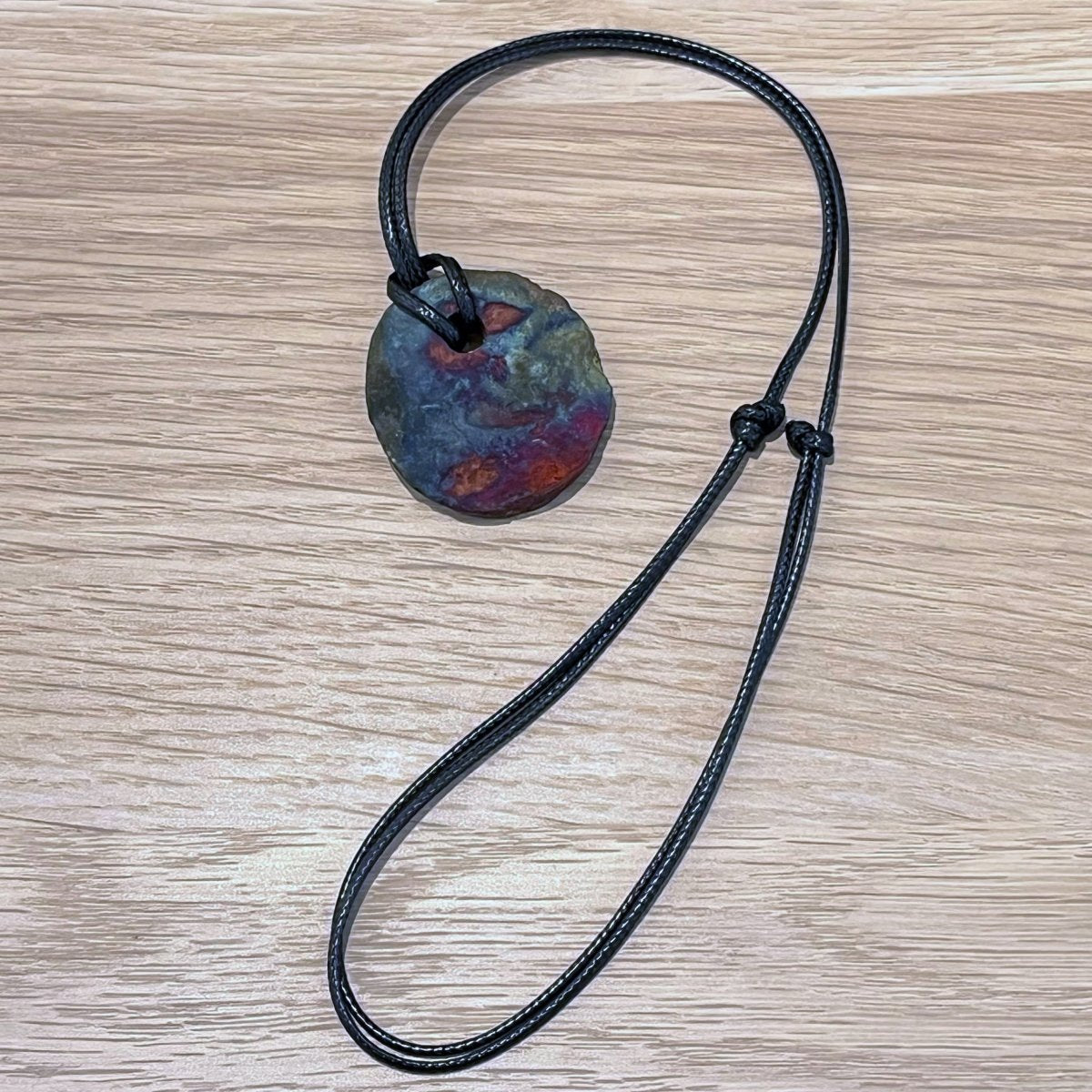 Kubi M017 Organic Circle Raku Pendant Necklace - Handmade gift for her - RAAQUU
