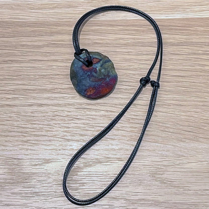 Kubi M017 Organic Circle Raku Pendant Necklace - Handmade gift for her - RAAQUU
