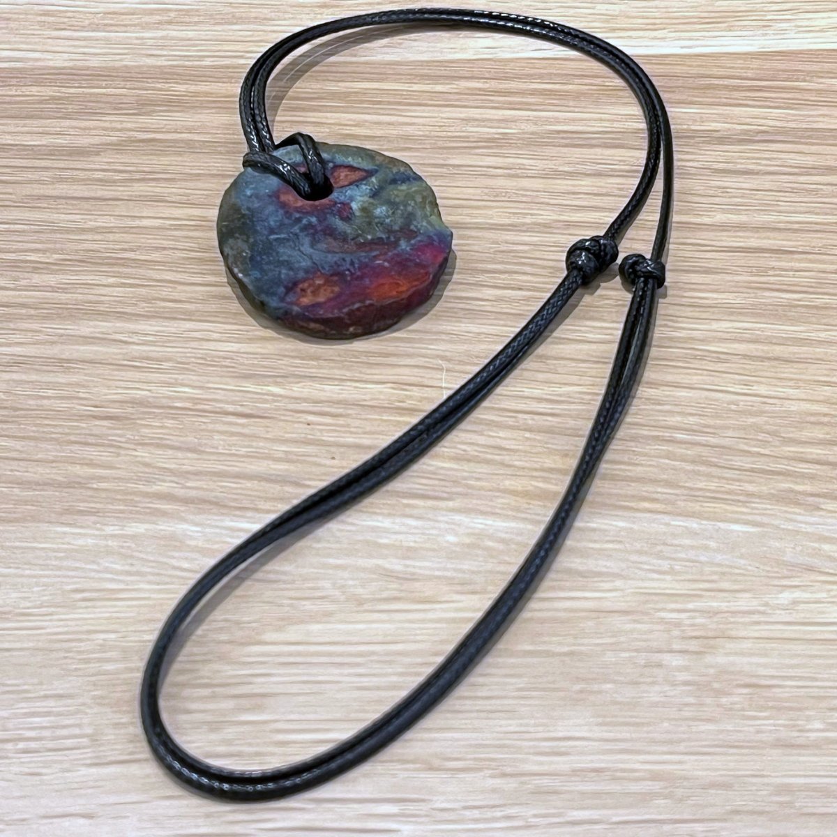 Kubi M017 Organic Circle Raku Pendant Necklace - Handmade gift for her - RAAQUU