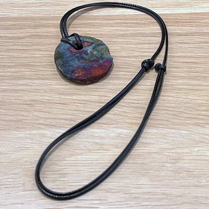 Kubi M017 Organic Circle Raku Pendant Necklace - Handmade gift for her - RAAQUU