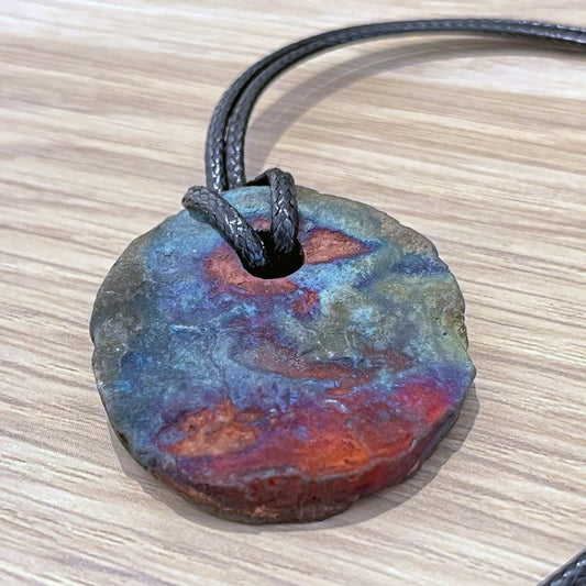 Kubi M017 Organic Circle Raku Pendant Necklace - Handmade gift for her - RAAQUU