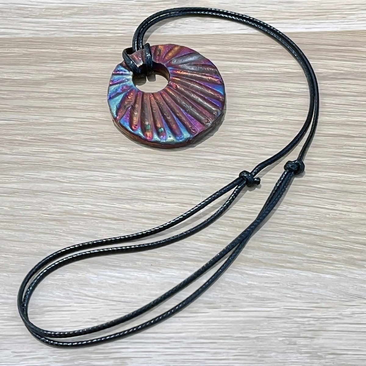 Kubi M018 Scalloped Circle Raku Pendant Necklace - Handmade gift for her - RAAQUU